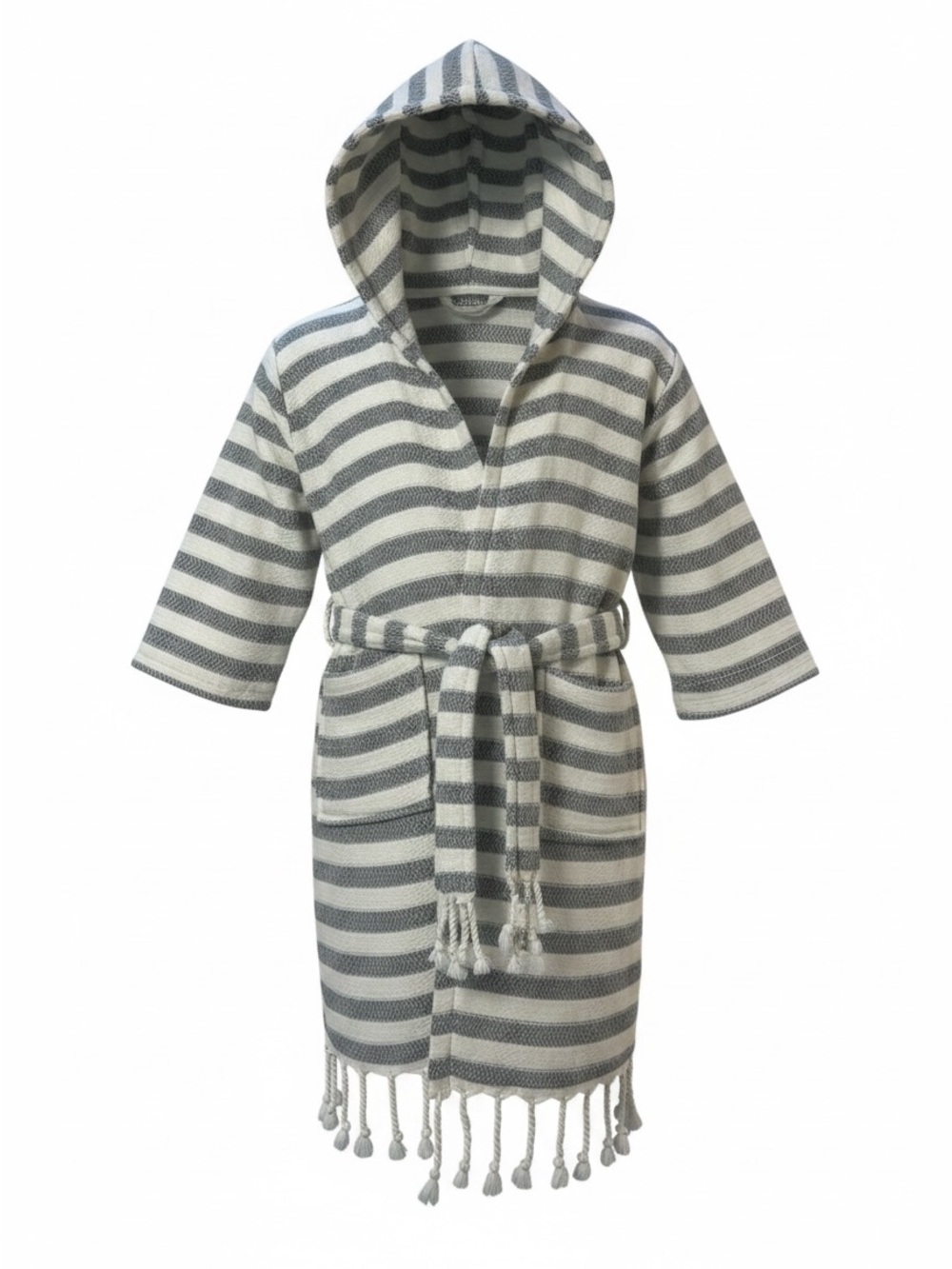 Kids Turkish Hooded Towel Robe Cover-Up Striped Hand Made Bamboo Cotton 📐9-10